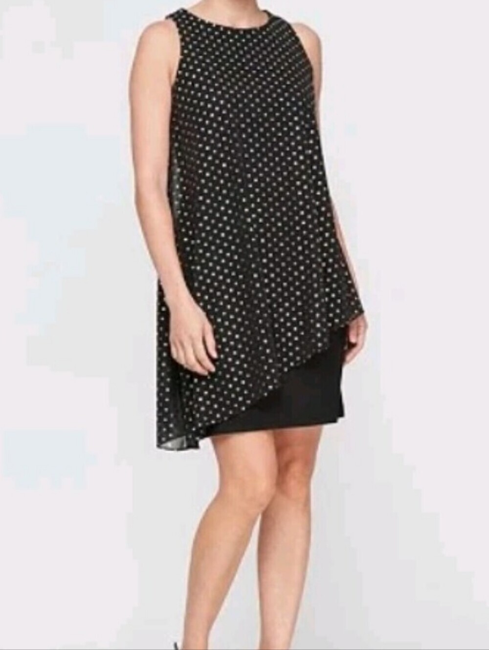 SLNY Black Polka Dot Asymmetrical Layer Dress